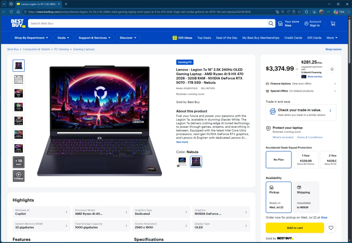 Lenovo Upgrades Legion 7a with 12GB RTX 5070: A New Benchmark for Mobile Gaming, But at a Premium Price